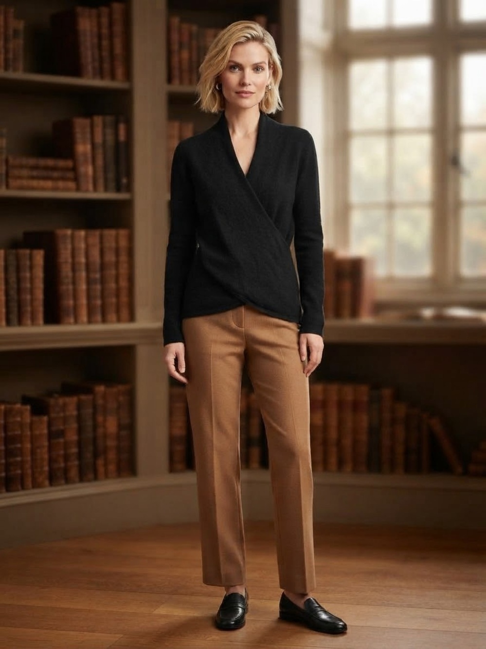 Talbots Black Wrap-Front V-Neck Sweater